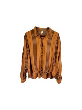 KIT Blouse Womens XL Orange Tie Waist Roll-Tab Hippie Boho Casual
